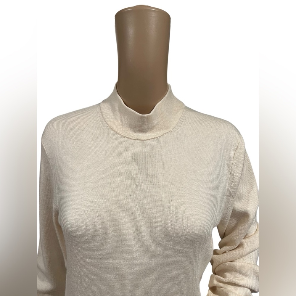 Polo Ralph Lauren Womens Dress Long-Sleeve Cream pleated Mockneck Wool Silk XL - Picture 7 of 16
